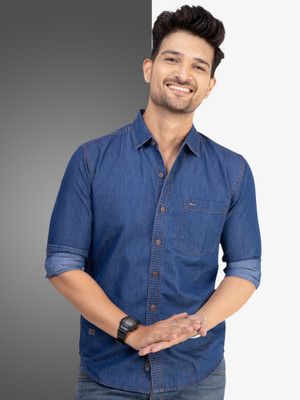 D Finish Men Solid Casual Dark Blue Shirt