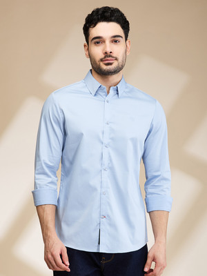 BEING HUMAN Men Solid Casual Blue Shirt