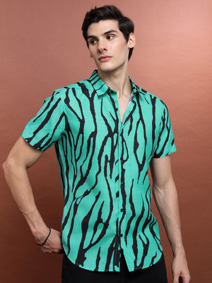 HIGHLANDER Men Printed Casual Light Green, Black Shirt