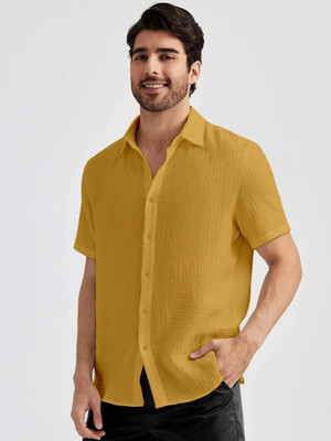 Webric Men Self Design Formal Yellow Shirt