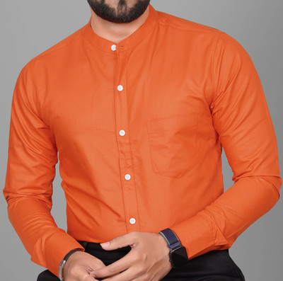 Voroxy Men Solid Formal Orange Shirt