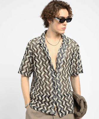 CAMPUS SUTRA Men Printed Casual Black, White Shirt
