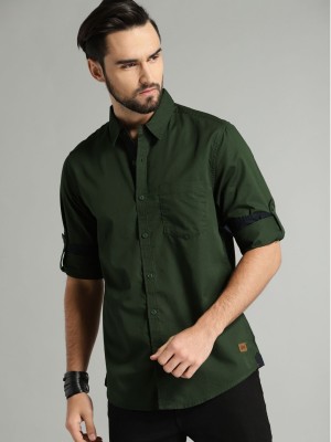 Roadster Men Solid Casual Dark Green Shirt