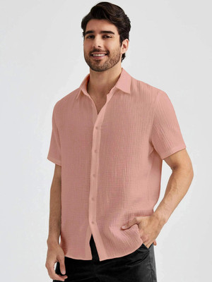 Webric Men Self Design Formal Pink Shirt