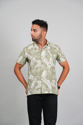 WENLI Men Graphic Print Casual Green Shirt