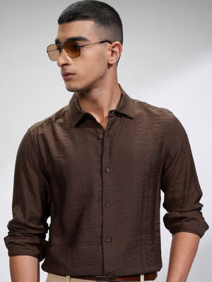 HIGHLANDER Men Self Design Casual Brown Shirt