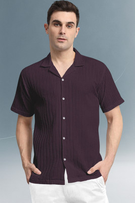 A Dearise Trend Men Self Design Casual Purple Shirt