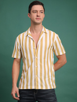 Voroxy Men Striped Casual Yellow Shirt
