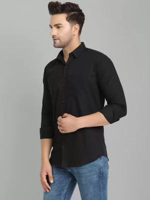 UNIFAV Men Solid Casual Black Shirt