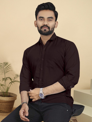 METRONAUT Men Solid Casual Maroon Shirt