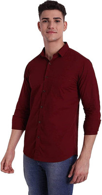 Dadatrades Men Solid Casual Maroon Shirt