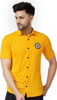 GEUM Men Solid Casual Yellow Shirt