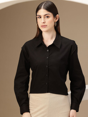 CHEMISTRY Women Solid Casual Black Shirt