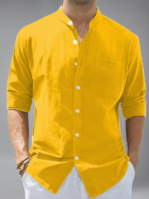 BHUVIKOO Men Solid Casual Yellow Shirt