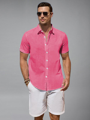 Univibe Men Solid Casual Pink Shirt