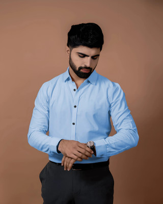 METRONAUT Men Solid Formal Light Blue Shirt