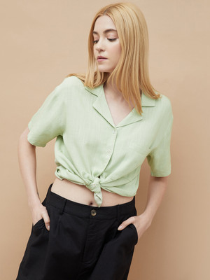 Ginger by Lifestyle Women Solid Casual Green Shirt