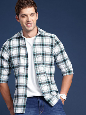Mast & Harbour Men Checkered Casual Green Shirt