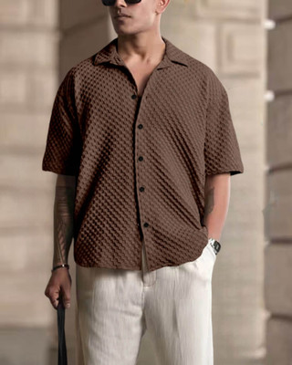 METRONAUT Men Self Design Casual Brown Shirt