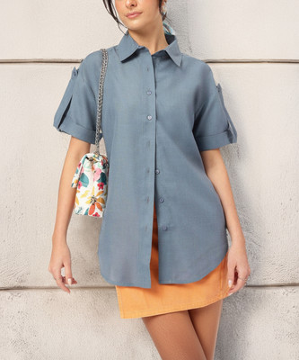 Dressberry Women Solid Casual Grey Shirt