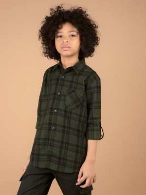 CRIMSOUNE CLUB Boys Checkered Casual Green Shirt