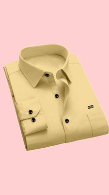 Stellalifestyle Men Solid Casual Yellow Shirt