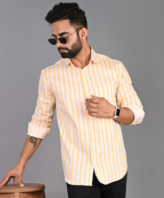 FUBAR Men Striped Casual Yellow Shirt