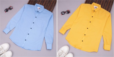 Cresale Boys Solid Casual Light Blue, Yellow Shirt