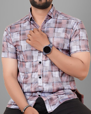 METRONAUT Men Checkered Casual Pink Shirt
