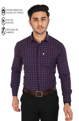 Marc Laurent Men Checkered Formal Blue Shirt
