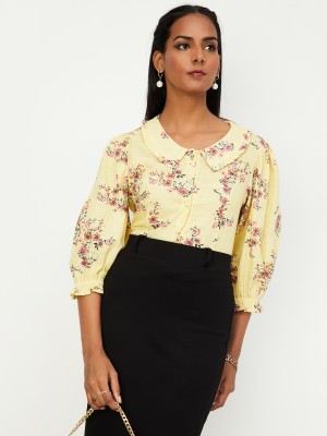 MAX Women Printed Casual Yellow Shirt