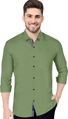 P & V Creations Men Solid Casual Light Green Shirt