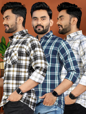 allan peter Men Checkered Casual Multicolor Shirt(Pack of 3)