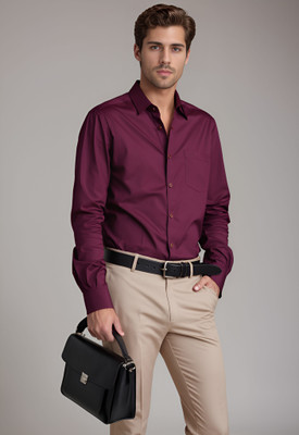 MAENVOG Men Solid Formal Maroon Shirt