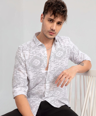 U TURN Men Printed Casual White Shirt