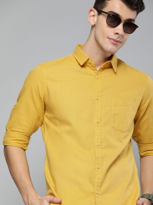 HERE&NOW Men Solid Casual Yellow Shirt