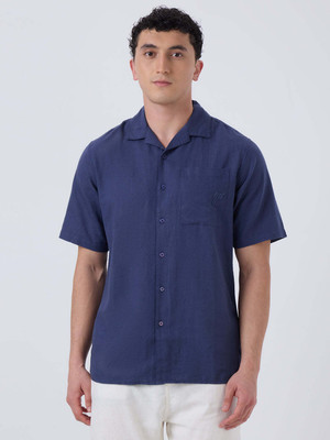 John Watson Men Solid Casual Dark Blue Shirt