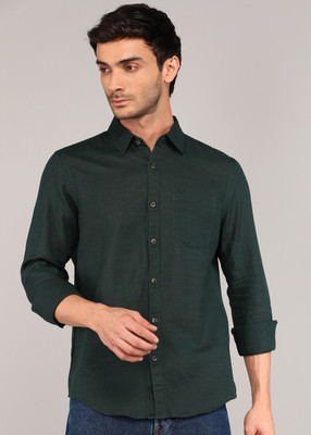 WROGN Men Solid Casual Green Shirt