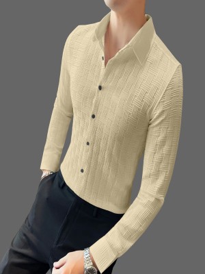 KHANJAN FASHION Men Self Design, Checkered Festive Cream Shirt