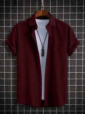 JANAKI ENTERPRISE Men Solid Casual Maroon Shirt