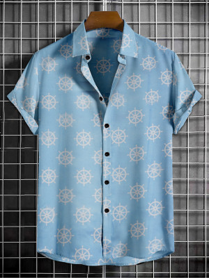 ISUEL FAB Men Printed Casual Light Blue Shirt