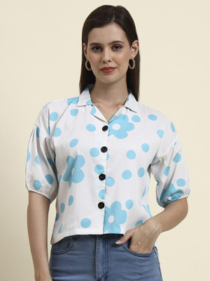 Dressberry Women Printed Casual Blue Shirt