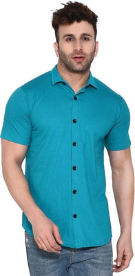 GEUM Men Solid Casual Light Green Shirt