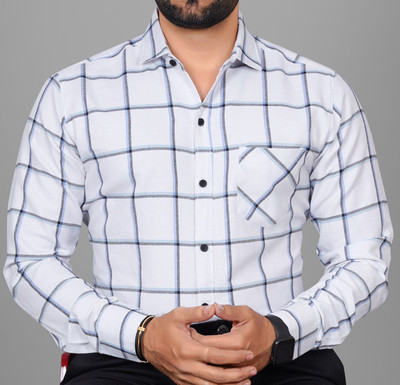 Voroxy Men Checkered Formal White Shirt