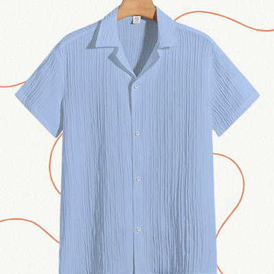A DEEMOON TREND Men Self Design Casual Light Blue Shirt