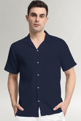 Dharamraj Fashion Men Self Design Casual Dark Blue Shirt
