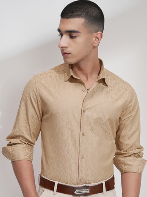 HIGHLANDER Men Self Design Casual Beige Shirt