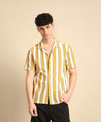 Voroxy Men Self Design Casual Yellow Shirt