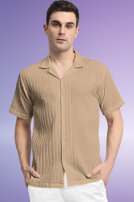 A Dearise Men Striped, Self Design, Solid Casual Cream Shirt