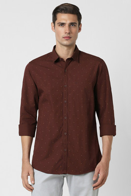 PETER ENGLAND Men Self Design Casual Brown Shirt